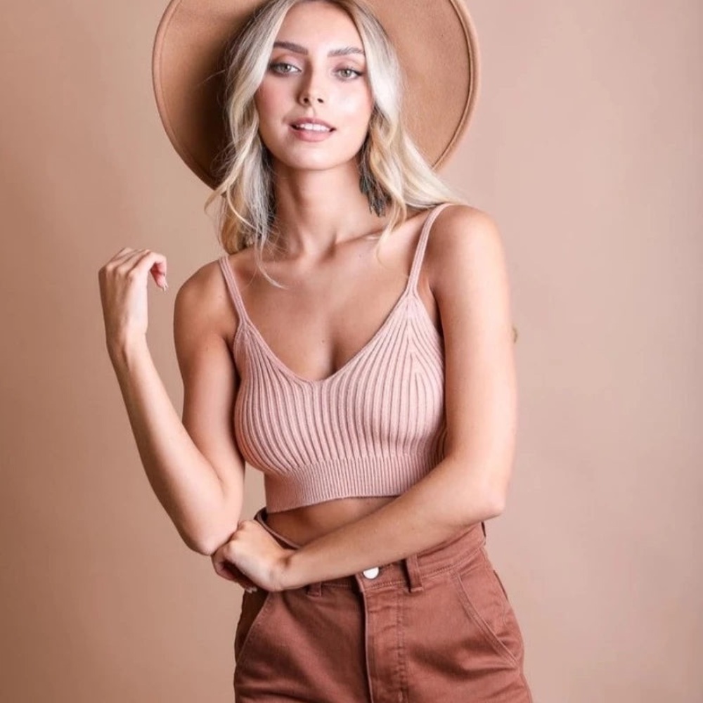 Women's Pink Ribbed Crop Top M/L